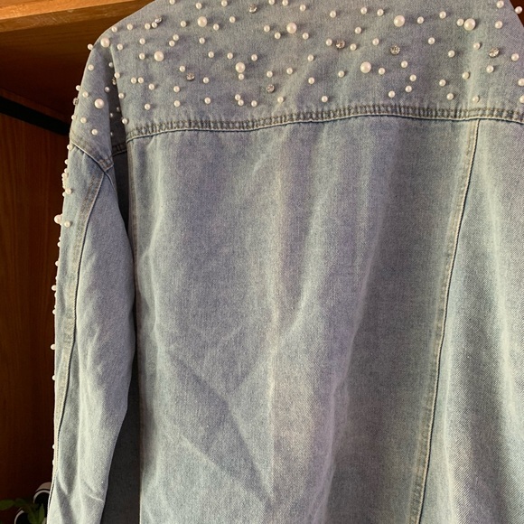 Davi & Dani Light Blue Pearl Studded Jean Jacket - Picture 2 of 2